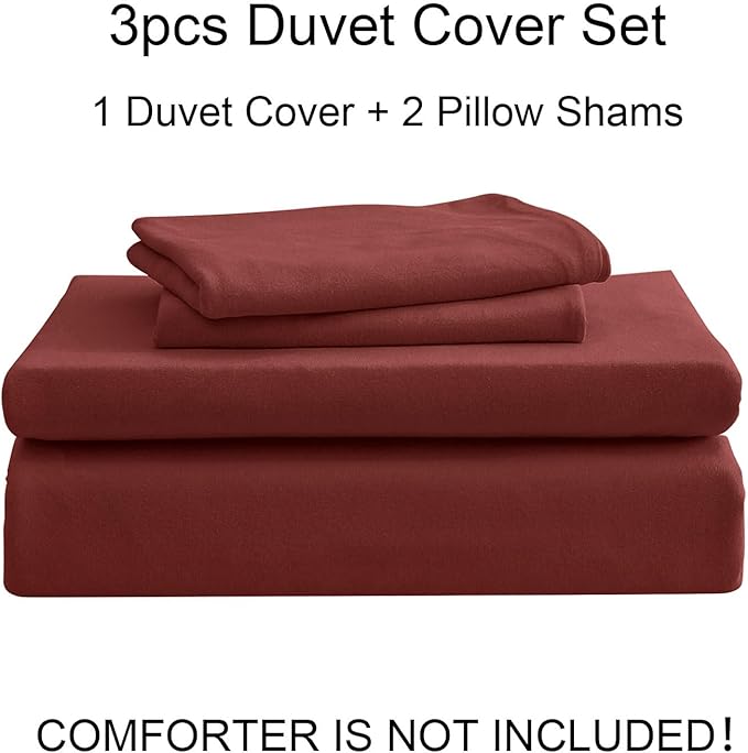 PURE ERA Jersey Knit Duvet Cover Set 100% T-Shirt Cotton Super Soft Comfy 3pc Bedding Set with Zipper Closure (Solid Brick Red, Queen, 90"X90")