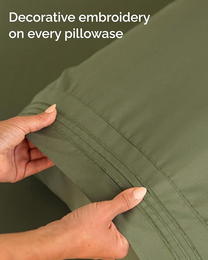 Twin XL Size 3 Piece Sheet Set - Comfy Breathable & Cooling Sheets - Hotel Luxury Bed Sheets for Women & Men - Deep Pockets, Easy-Fit, Soft & Wrinkle Free Sheets - Sage Green Oeko-Tex Bed Sheet Set