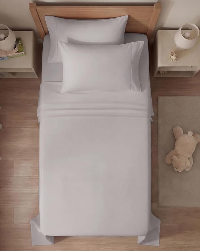 Twin 4 Piece Sheet Set - Comfy, Breathable & Cooling - Hotel Luxury Bedding for Women, Men, Kids, Teens & Children - 1 Flat & 1 Fitted Sheet & 2 Pillowcases w/ Deep Pockets - Wrinkle Free - Light Grey