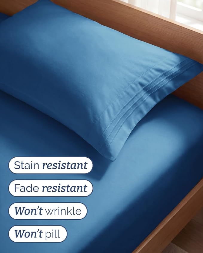 Twin Size 3 Piece Sheet Set - Comfy Breathable & Cooling Sheets - Hotel Luxury Bed Sheets for Women & Men - Deep Pockets, Easy-Fit, Soft & Wrinkle Free Sheets - Denim Blue Oeko-Tex Bed Sheet Set