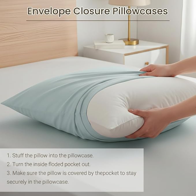 Brushed Microfiber Pillow Cases Standard Size Pillow Case-Envelope Closure Pillowcases Standard Set of 2,Cooling & Moisture Wicking,Wrinkle Resistant Bed Pillowcases 20" X 26"(Standard,SkyBlue)