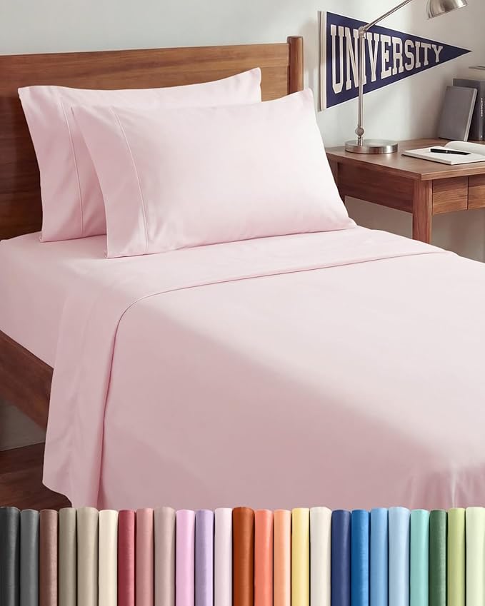 Twin XL 4 Piece Sheet Set - Comfy, Breathable & Cooling - Soft Hotel Luxury Bedding for Women, Men, Kids, Teens and Children - 1 Flat & 1 Fitted Sheet & 2 Pillowcases with Deep Pockets - Lavender Pink