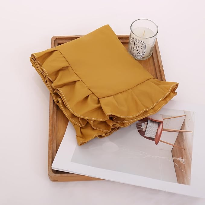 Merryword Mustard Yellow Pillowcases QueenPillowcases Set of 2 Ruffle Pillow Shams Cute Pillow Covers Solid Ruffled Fringe Design Yellow Shabby Chic Pillowcases 2 Pack
