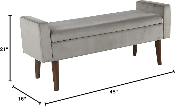 HomePop Home Decor | Upholstered Modern Velvet Storage Ottoman Bench | Ottoman Bench with Storage for Living Room & Bedroom | Decorative Home Furniture, Gray