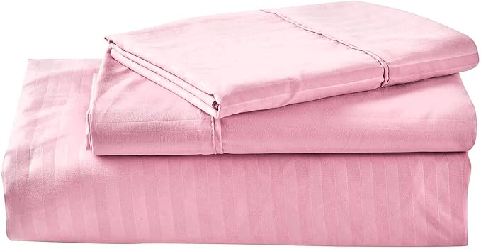 Kingnex 30x75x9 Striped 3 Piece RV Bunk Sheets Set for Narrow Twin Bed Soft Brushed 1800 Microfiber Bedding Set Includes 1 Cot Size Fitted Sheet 1 Flat Sheet 1 Pillowcase Cot Pink