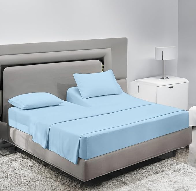 Sanders Collection Inc SCI Top Split Flex Sheet Set for Adjustable Bed 30" Split Head King Size 800 Thread Count 100% Egyptian Cotton 4 Piece Set fits up to 16 Inch Deep Pocket (Light Blue)