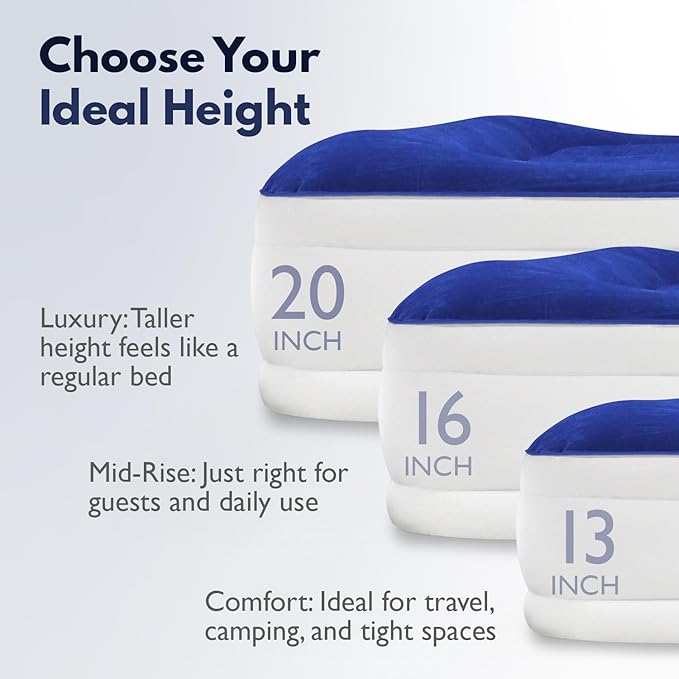 King Koil Luxury Queen Air Mattress with Built-in Pillow & Ultra-Fast Built-in High-Speed Pump, 20″ Inflatable Premium Airbed, Waterproof, Adjustable Firmness, 1-Year Manufacturer Warranty