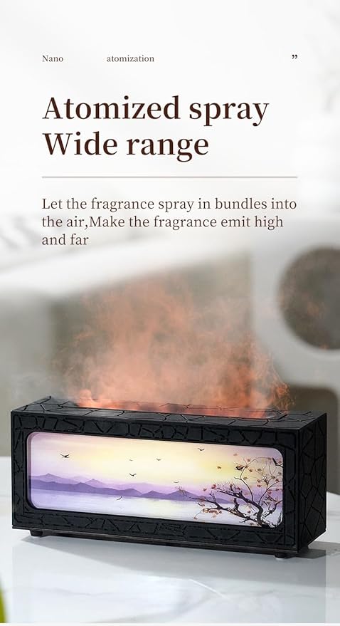 Essential Oil Diffuser 250ml, Fireplace Flame Aromatherapy Diffuser with Auto Shut-Off, 7 Color LED Lights, Ultrasonic Quiet Timer for Home Bedroom Office Yoga Relaxation(C08B)
