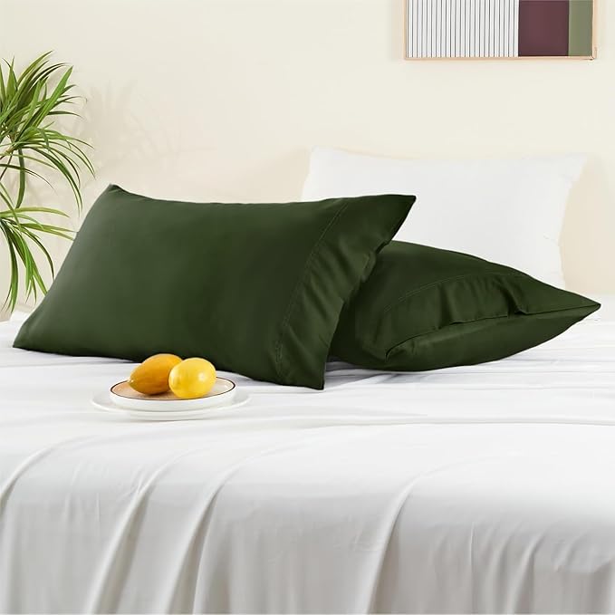 BEDELITE King Size Pillow Cases Set of 2, Rayon Derived from Bamboo, Cooling Pillow Cases for Hot Sleepers & Night Sweats, Breathable and Silky Soft Envelope Pillowcases(Olive Green, 20"x36")