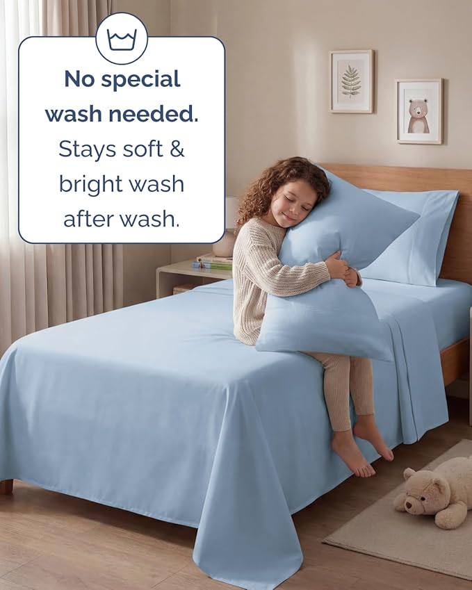 Twin 4 Piece Sheet Set - Comfy, Breathable & Cooling - Hotel Luxury Bedding for Women, Men, Kids, Teens & Children - 1 Flat & 1 Fitted Sheet & 2 Pillowcases w/ Deep Pockets - Wrinkle Free - Baby Blue
