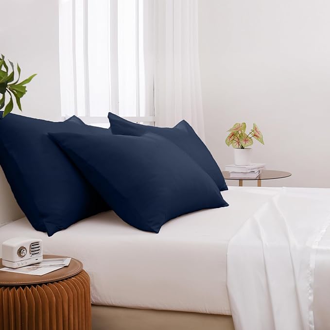 Pillowcases Standard 4 Pack, 20x26 Pillow Cases with Envelope Closure, Soft Plain Brushed Microfiber Covers Breathable Wrinkle-Resistant, Navy Blue