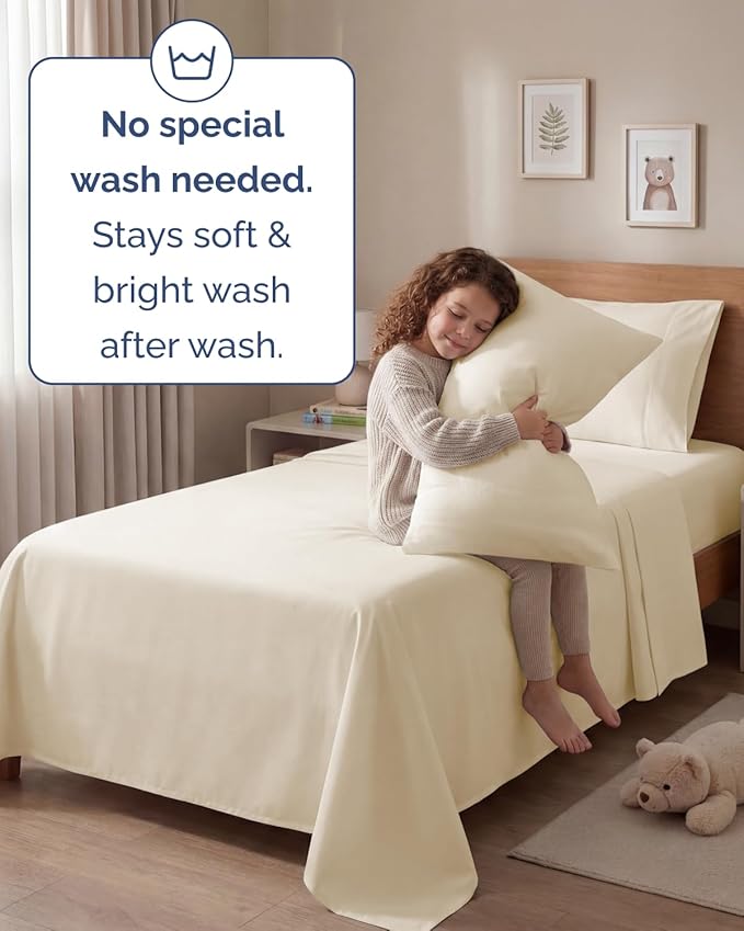 Twin 4 Piece Sheet Set - Comfy, Breathable & Cooling - Hotel Luxury Bedding for Women, Men, Kids, Teens & Children - 1 Flat & 1 Fitted Sheet & 2 Pillowcases w/ Deep Pockets - Wrinkle Free - Off White