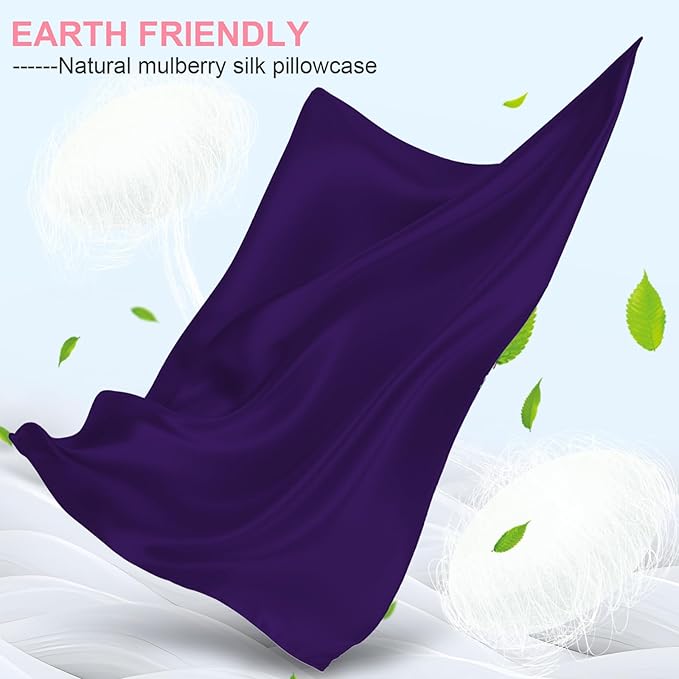 Silk Pillow Cases 2 Pack King Size with Hidden Zipper, Mulberry Silk Pillowcase for Hair and Skin, Smooth and Soft Breathable Cooling Silk Satin Pillowcase Set of 2, Gifts for Women，Purple