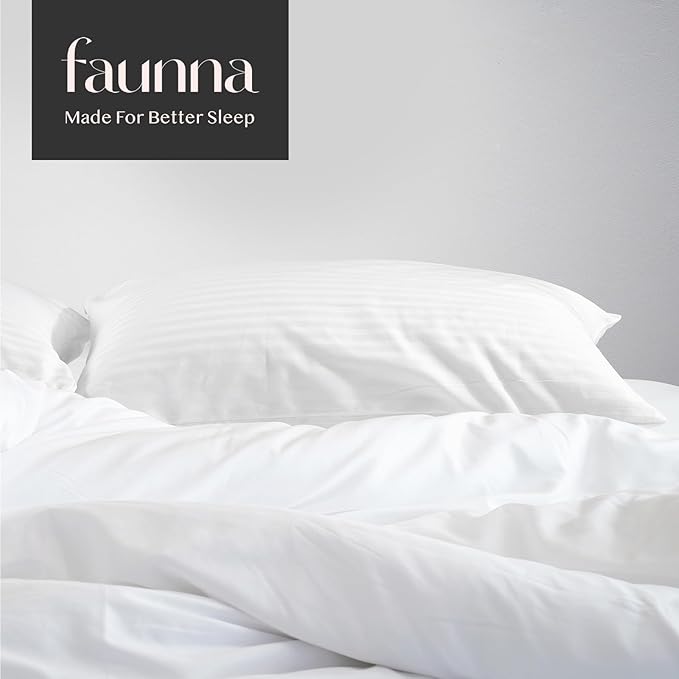 FAUNNA 600TC 100% Cotton Pillow Protectors, Standard Size (20x26), 4 Pack, Oeko-TEX Certified, Hotel Grade Pillow Cover with Silent Zipper, Zip Up Pillow Cases, White