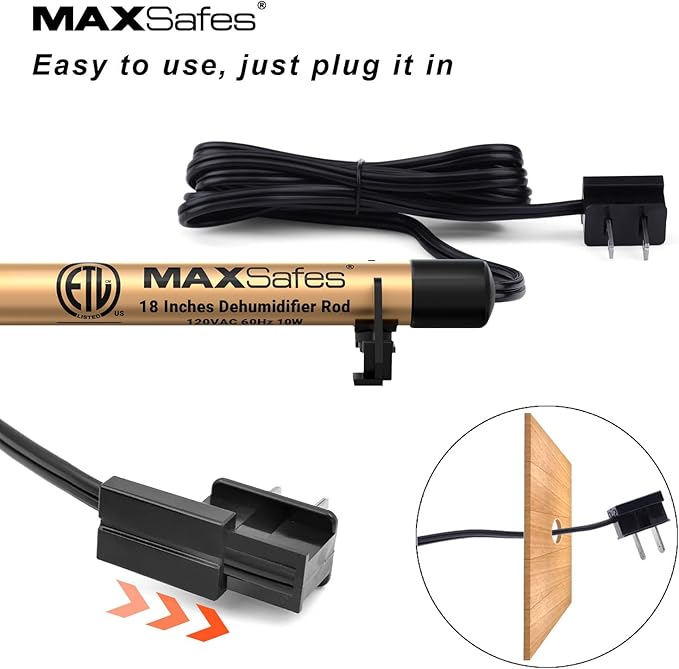 MAXSafes Gun Safe Dehumidifier Rod, Dry Rod - Easy Installation Plug-in Electric Dehumidifier Eliminates Moisture for Gun Safes & Cabinets, ETL Approved (18in)