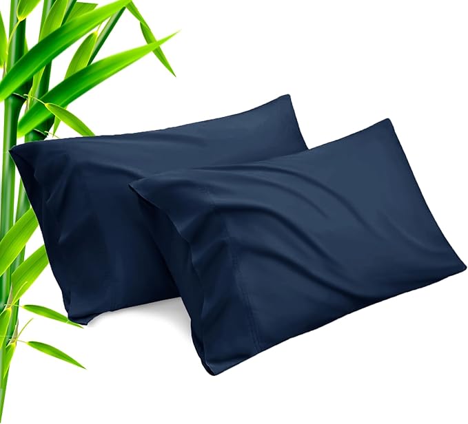 Pillow Cases King Size 2 Pack, Bamboo Rayon Cooling Pillowcases with Envelope Closure, Cool Breathable Pillow Case for Hot Sleepers & Night Sweats, 20x40 inches,Navy Blue