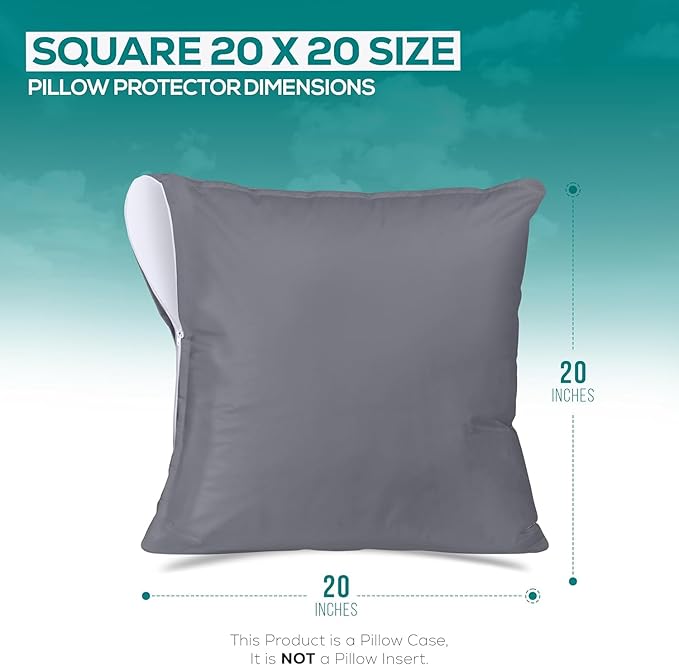 Utopia Bedding Waterproof Throw Pillow Protectors (No Pillow Inserts) with Zipper 20 x 20 Inches (2 Pack, Grey), Outdoor Bed Couch Decorative Pillow Encasement Covers