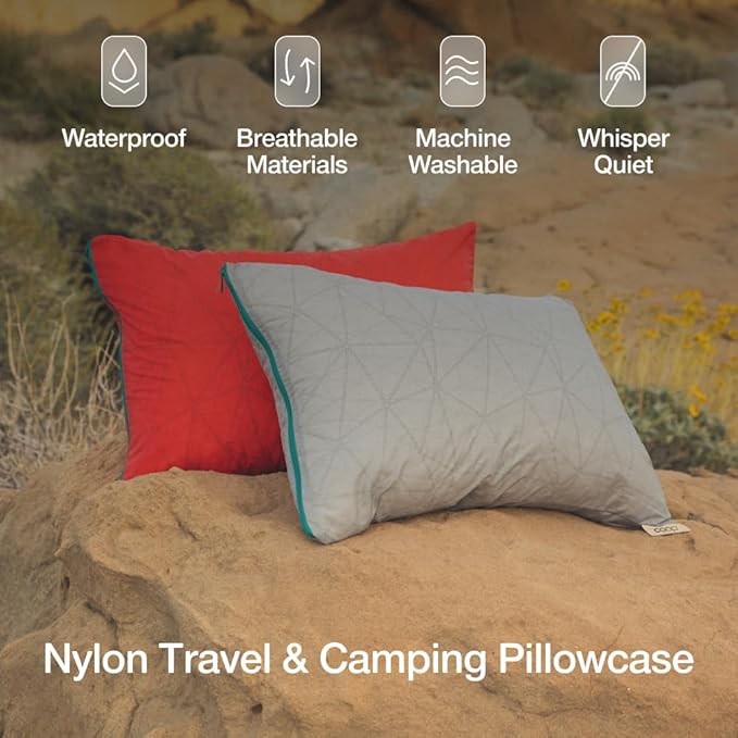Coop Home Goods Nylon Camping and Travel Pillow Cover, Waterproof Camping Pillow Protector, Zippered Cover, Washable Travel Pillowcase (Red)