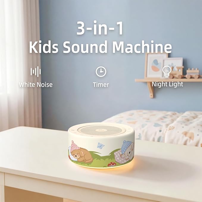 Kipcush White Noise Machine - Soft Non-Glare Nursery Lamp, 30 Soothing Sounds, 8 Color Lights, Max 8-Hour Timer for Baby & Adults (Sleepy Puppy, Standard)
