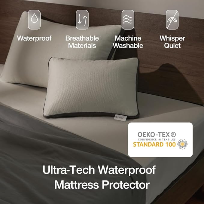 Coop Home Goods Ultra-Tech Waterproof Mattress Protector Twin, Smooth Top Mattress Pad, Waterproof Cover, Up to 18 Inches Deep, Machine Washable, Noiseless Comfort, Twin (39x75)