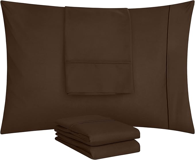 Utopia Bedding King Pillow Cases - 4 Pack - Envelope Closure - Soft Brushed Microfiber Fabric - Shrinkage and Fade Resistant Pillow Covers King Size 20 X 40 Inches (King, Brown)