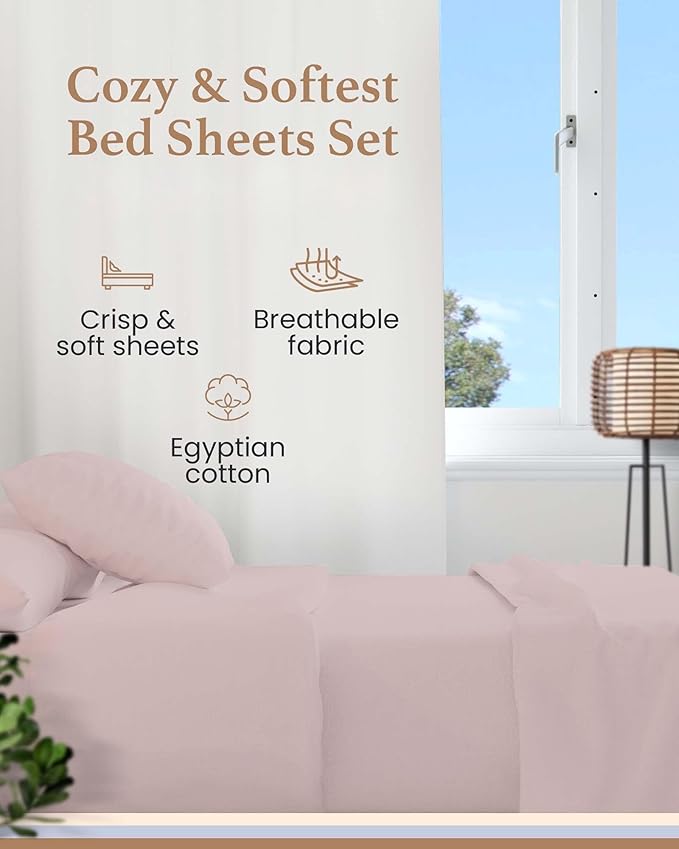 Good Sleep Bedding Twin XL Bed Sheets - 100% Egyptian Cotton Twin XL Sheets, 4 Pc, XL Twin Sheet Sets, Luxury Sateen Weave, Soft, Bed Sheets Twin XL, 16" Deep Pocket Bedsheets - Blush