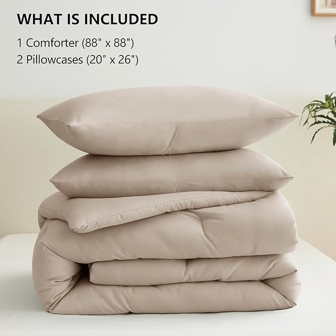 CozyLux Queen Comforter Set Wheat, 3 Pieces Solid Comforters Queen Size Breathable Quilted Bedding Sets, Luxury Soft Lightweight Bed Set with Down Alternative Comforter and 2 Pillowcases All Seasons