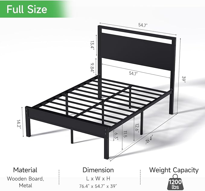 Z-hom Easy Assembly Sturdy Metal Platform Bed, Full Size Bed Frame with Headboard & Footboard, Anti-Slip & Silent Support, No Box Spring Needed with Underbed Storage, Modern Bedroom Furniture, Black