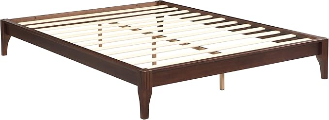 Merax Mid-Century Bamboo Platform Bed, Queen Size Bed Frame with Wood Slat Support, No Box Spring Needed, Easy Tool-Free Assembly, Chocolate