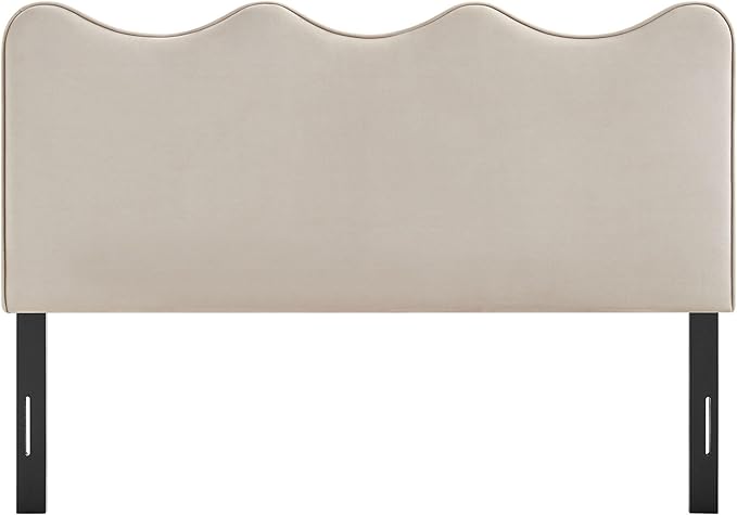 Monday Athena King Size Performance Velvet Adjustable Headboard in Almond - with Scalloped Wave Design and Stain-Resistant Velvet Upholstery