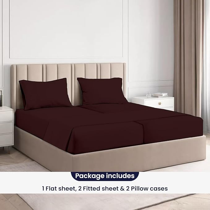 SGI Split King Sheet Set for Adjustable Bed Egyptian Premium Cotton 600 Thread Count Sheets for Sleep Number Bed 15" Deep Pocket 5 Pc Set with 2 Twin XL Fitted Sheets Soft Breathable -Chocolate