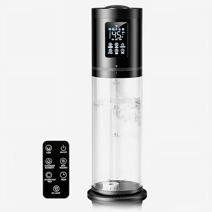 8L/2.1 Gal Humidifiers for Bedroom Large Room, 4 Levels Cool Mist Humidifier with Clear Tank, 7 Color Lights Essential Oil Diffuser with 16H Timer, Top Fill Air Humidifier for Home Plants Office