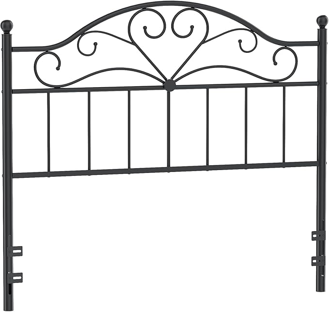 Merronix Vintage Headboard for Queen Size Bed Frame, Metal Headboard Only Queen Size Freestanding Headboard with Universal Adapters, Height Adjustable, Easy Assembly, Black
