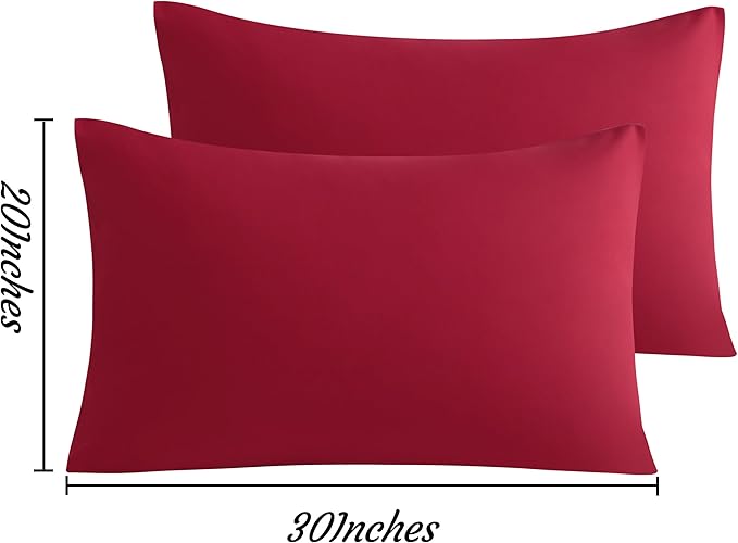 NTBAY Queen Pillow Cases Set of 2, 2 Pack Brushed Microfiber 20x30 Pillow Cases, Soft, Wrinkle, Fade, Stain Resistant Wine Red Pillow Cases with Envelope Closure, 20x30 Inches, Wine Red