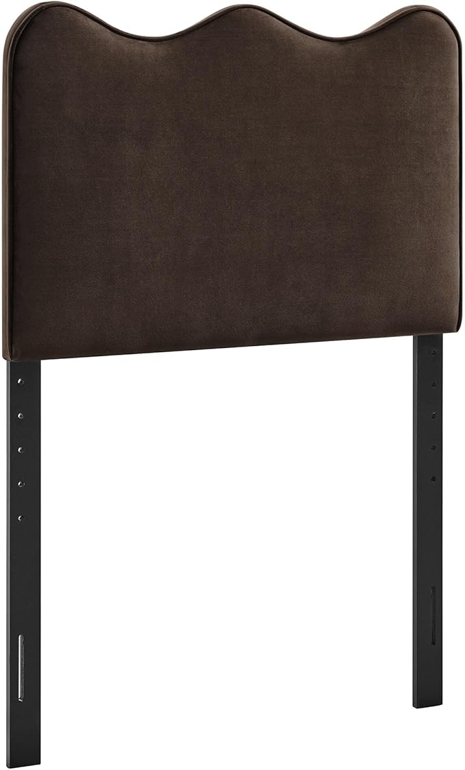 Monday Athena Twin Size Performance Velvet Adjustable Headboard in Chocolate Brown - with Scalloped Wave Design and Stain-Resistant Velvet Upholstery