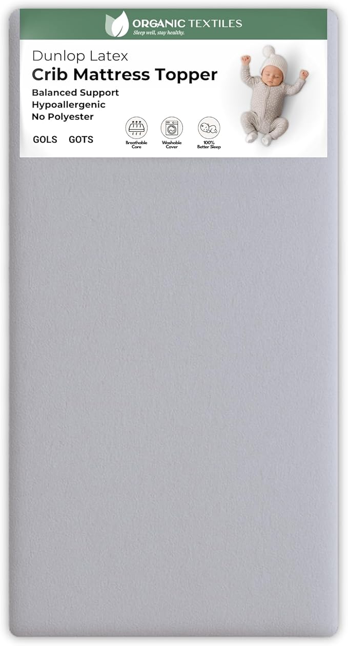 ORGANIC TEXTILES Dual Zone (Firm/Soft) GOLS Certified Latex Mattress Topper for Baby with GOTS Certified Heather Grey Cover - 3" Bassinet (30"x15")