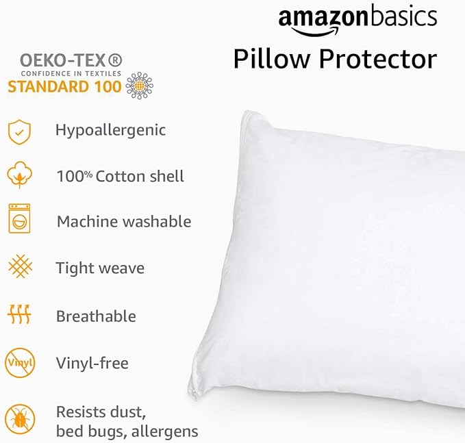Amazon Basics Hypoallergenic Protector Cover Pillowcases - 21 x 55 Inches, Body Size, White, Pillows Not Included
