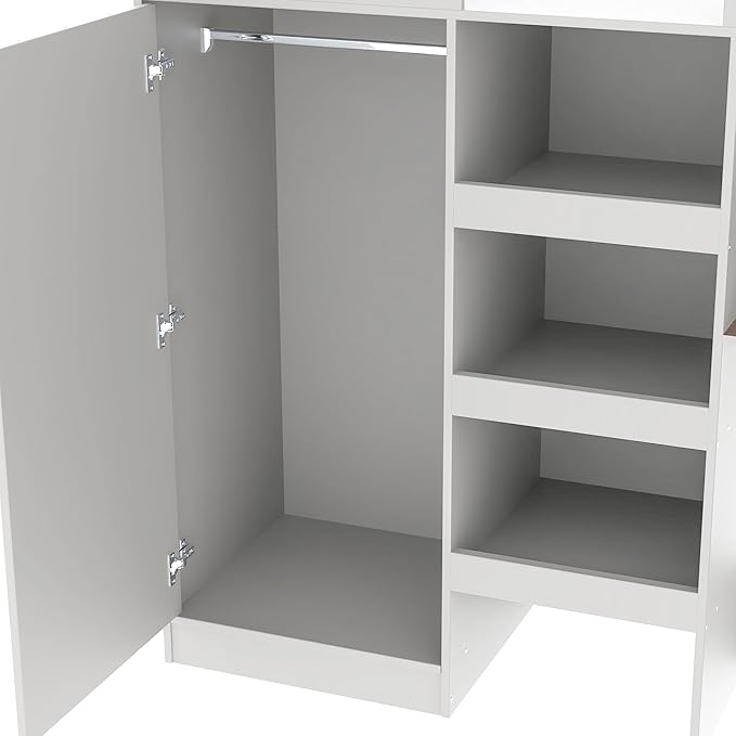 Harper & Bright Designs Full Size Loft Bed with Desk, Wood Full Loft Bed Frame with Built-in Wardrobe, Storage Shelves and Drawers, Gray