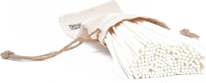 Resafy Reed Diffuser Sticks, Jecnovo Pack of 100 Fiber Sticks with Handmade Linen Bag, Safe and Non-Toxic, 9 Inches Long 3mm Diameter Aromatherapy Diffusers for Home, Spa and Office(White)