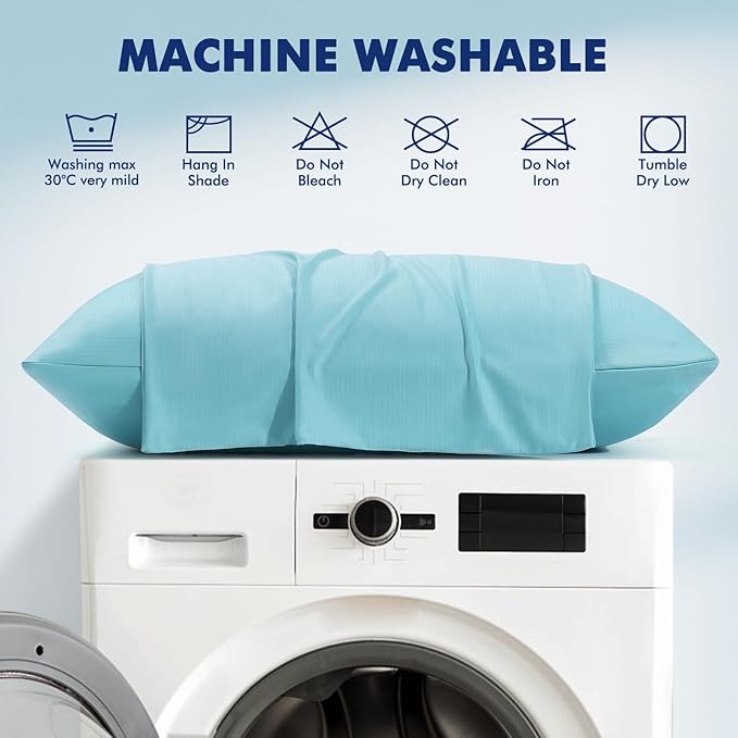 Elegear Cooling Pillow Cases for Hot Sleepers, Clean Fabric Silver Infused Cooling Pillowcase Q-Max>0.5, Soft Silky Pillowcases for Hair & Skin, Summer Zipper Pillowcase Cover Set of 2-Queen, Blue