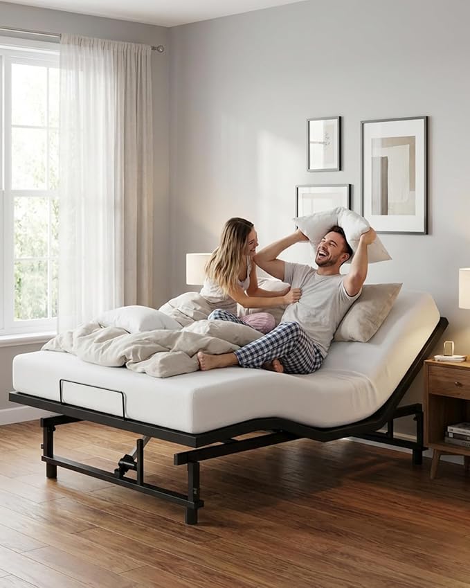 Mixcous Queen Adjustable Bed Frame with Quiet Motor, Ergonomic Electric Bed Base with Wireless Remote, Anti-snoring and Zero Gravity Mode, Easy Assembly, Head and Foot Incline, Black