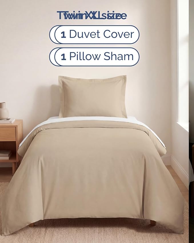 Duvet Cover Twin/Twin XL Size Set - Extra Soft Twin/Twin XL Duvet Cover 68" x 90" with 1 Pillow Sham - Hotel Luxury, Easy Care, Fade Free w/ Zipper Closures & Ties - Comfy, Cozy & Breathable (Wheat)