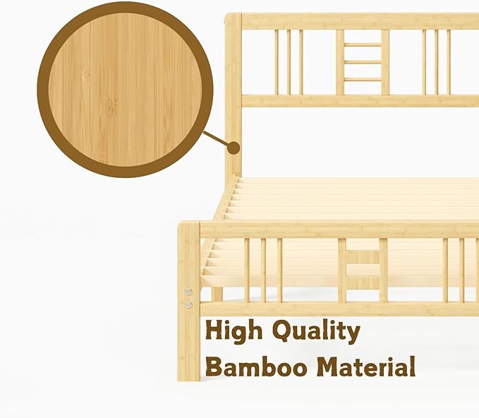14 Inch High Bamboo Twin Bed Frame with Headboard and Footboard, Wood Bed Frame Twin Metal Slat Support Heavy Duty, No Box Spring Needed, Easy Assembly, Noise Free, Reinforced