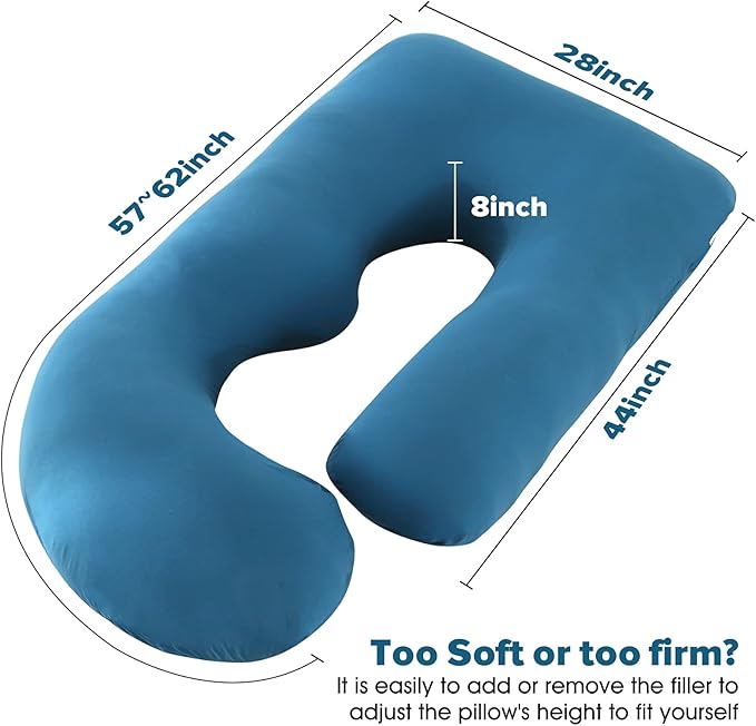 U-Shaped Full Body Pregnancy Pillow for Sleeping – 57" Maternity Pillow with Removable Cover, Support for Back, Legs, Belly & Hips (Jersey -Royal Blue)