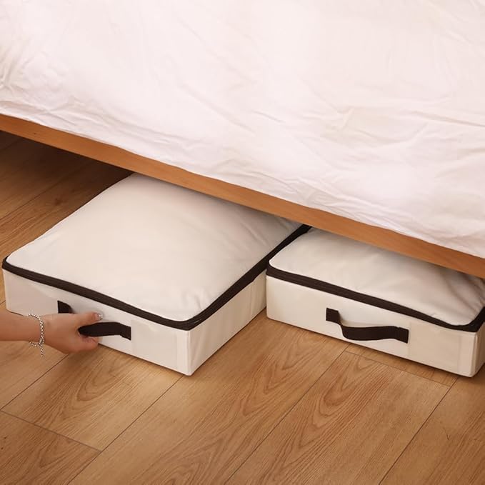 Pack of 3, Home Organization and Storage with Sturdy Sidewalls & Bottom, Heavy Duty Storage Bins, Tear-Proof Drag-Resistant, Ideal for Apartment, Dorm, Bedroom, Attic, Stackable (Beige, 29.5x15x4")