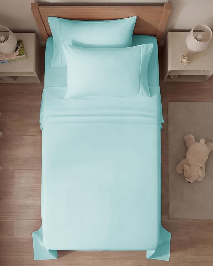 Twin 4 Piece Sheet Set - Comfy, Breathable & Cooling - Hotel Luxury Bedding for Women, Men, Kids, Teens and Children - 1 Flat & 1 Fitted Sheet & 2 Pillowcases w/ Deep Pockets - Wrinkle Free - Spa Blue
