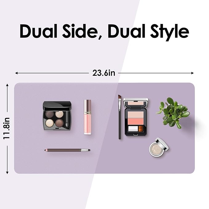 Makeup Mat for Vanity to Protect Desk Top 23.6 x 11.8in, Dual-Sided Makeup Mat, Easy to Clean Desk Pad - Waterproof and Oilproof Vanity Accessories (Lavender and Lavender)