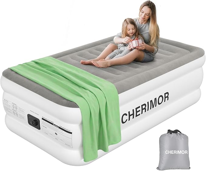 CHERIMOR Twin XL (Extra Long) Air Mattress with Built in Pump, 18" Raised Comfort, Anti-Sag Horizontal Beam, Supports 500 lbs Blow Up Mattress, Multi-Layer Leak Proof Air Bed for Home Guests Camping