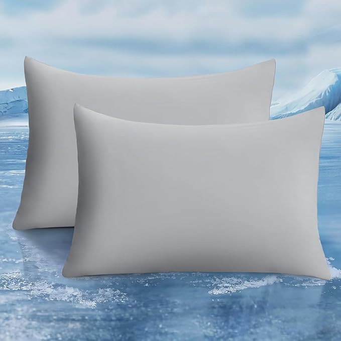 LUXEAR Cooling Pillow Cases, 2 Pack Stretch Arc-Chill Q-max 0.55 Cool Pillowcases Fit Standard & Queen Size Pillows, Protecting Hair & Skin, Gifts for Women & Men, Hot Sleeper, Night Sweat - Gray