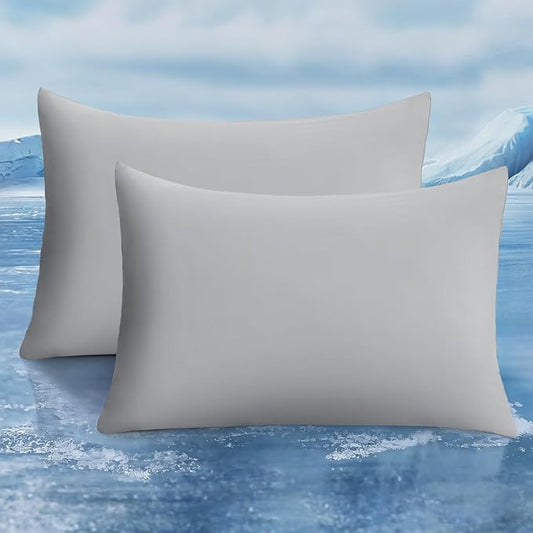LUXEAR Cooling Pillow Cases, 2 Pack Stretch Arc-Chill Q-max 0.55 Cool Pillowcases Fit Standard & Queen Size Pillows, Protecting Hair & Skin, Gifts for Women & Men, Hot Sleeper, Night Sweat - Gray